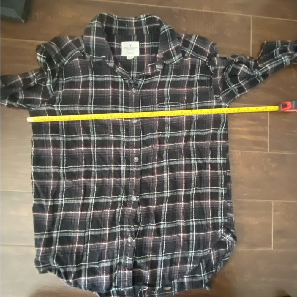 American Eagle Black White Plaid Oversized Button Up Shirt XS - Picture 7 of 12